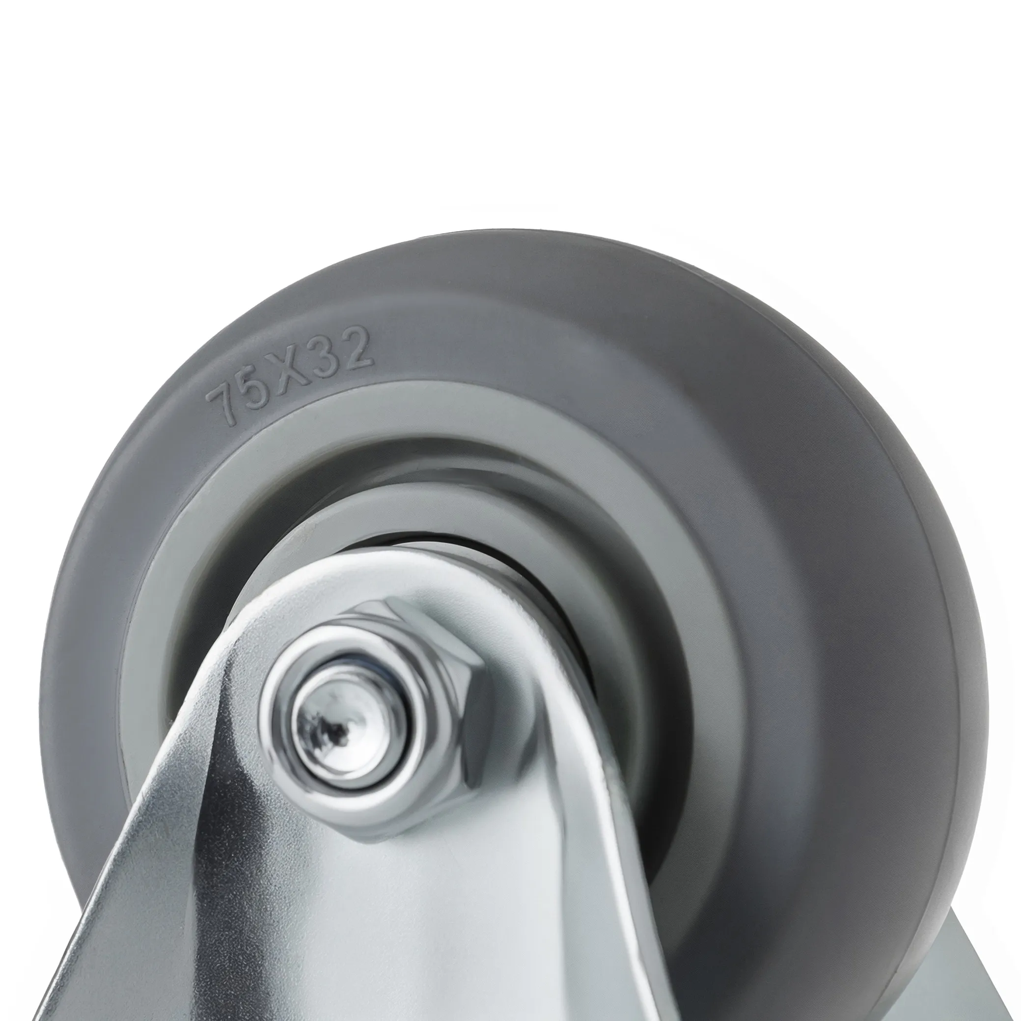 Аппаратное колесо из термопласт. резины 75 мм (неповоротная площадка, серое, полипропиленовый обод, дв. шарикоподшипник) - 34075F